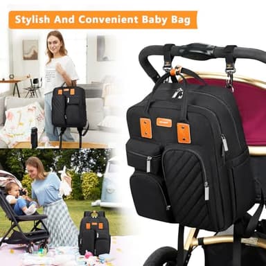 Diaper Bag Backpack, Large Capacity Baby Diaper Backpack with Tons of Pockets, Built-in Stroller Straps, Multi function Waterproof Diaper Bag (Black) - Image 6