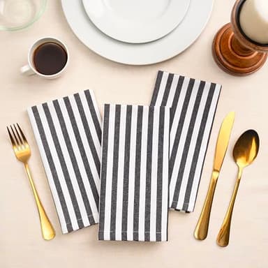 Blue Needles Striped Cloth Napkins 100% Cotton Set of 12 Dinner Table Napkins 18x18 inches, Soft, Reusable & Washable, Ideal for Spring, Summer, Events & Everyday Use - Black and White - Image 7