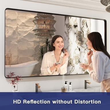 ISKM Bathroom Mirror for Wall 55" x 30" Matte Black Bathroom Vanity Mirror Farmhouse, Anti-Rust, Tempered Glass, Hangs Horizontally or Vertically - Image 2