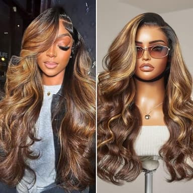LUVME HAIR 7x6 HD Lace All-Day Comfort Wig 200% Density Hair PartingMax Lace Wigs Highlight Color Loose Body Wave Lace Front Wigs Human Hair Pre Cut Plucked Lace Frontal Glueless 24 Inches Mix Brown - Image 1