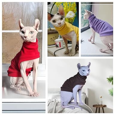 Sphynx Hairless Cat Clothes, Soft Elastic Dralon Sweatshirt,Cat Puppy Pet Wear Pullover for Devon,Elf,Cornish,Peterbald, Small Dogs Chihuahua Yorki Red XL - Image 5