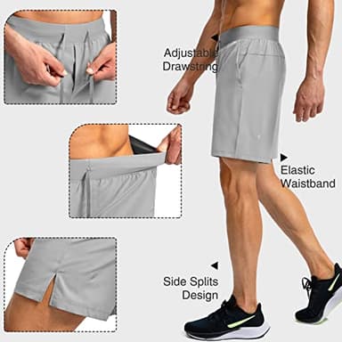 Men's Running Shorts with Zipper Pockets 7 Inch Lightweight Quick Dry Gym Athletic Workout Shorts for Men (Light Grey, XL) - Image 5