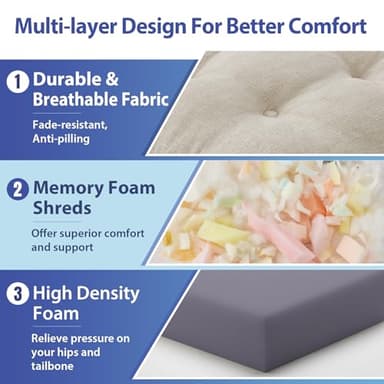 IASEAHK Chair Cushions, Memory Foam Dining Chair Cushions, Tufted Indoor Chair Pads, Set of 4, 16.5' x 16.5' x 3.5', Beige - Image 6