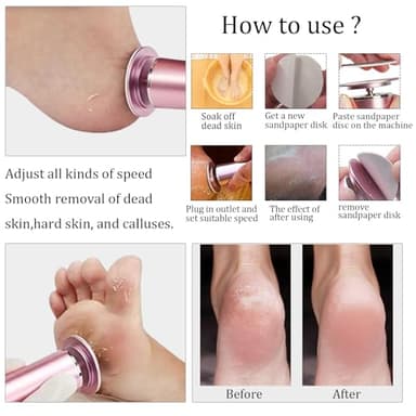 Electric Foot File Callus Remover Professional Foot Sander Grinder Scrubber Foot File Pedicure Tools Adjustable Speed 60 Replacement Sandpaper disc Easy to Remove Cutin Dead Skin calluses-Rose Gold - Image 3