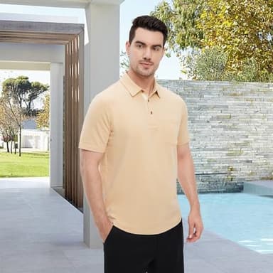 VEBOON Mens Polo Shirts Short Sleeve Big and Tall Dressy Polo Shirt Casual Performance Shirts with Pocket Khaki - Image 2