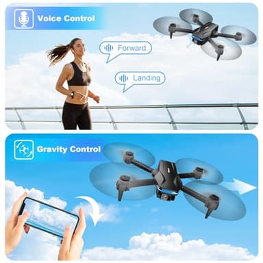 Drone with Camera 1080P HD FPV Foldable Drone for Beginners and Kids, Quadcopter with Voice Gesture Control with Carrying Case, One Key Take Off/Land, Optical Flow Positioning, 360° Flip, Waypoint Fly - Image 4