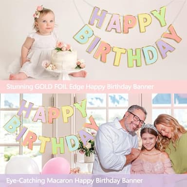 LITAUS Happy Birthday Banner & Sign - 9ft Pre-Strung No Assembly | Pastel Birthday Decorations for Women, Girls, Boys, Adults, Pets | Party Backdrop, Wall Decor for All Celebrations - Image 4