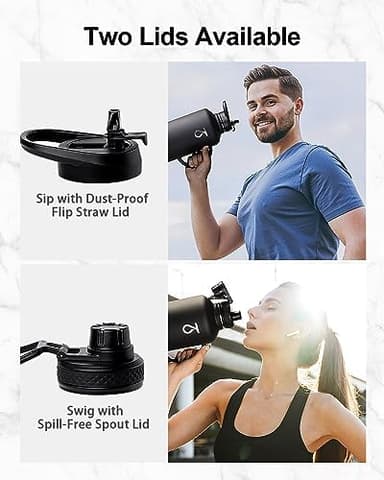 Trebo 64 oz Water Bottle Insulated with Handle, Half Gallon Stainless Steel Metal Large Water Jug, Travel Flask with Straw Spout Lid, Wide Mouth Mug with Carry Pouch, Keep Cold Hot, Black - Image 4