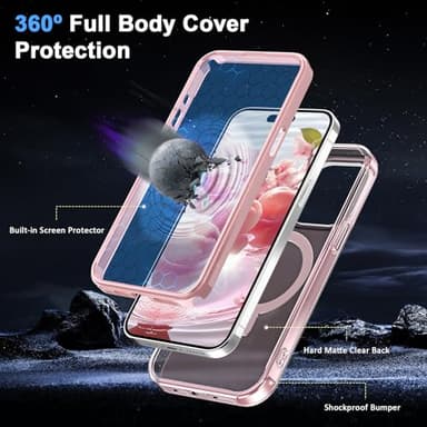 Turquiase for iPhone 14 Pro Full Body Shockproof Case with Magnetic Invisible Stand [Compatible with MagSafe] Built-in Screen Protector Military Drop ProtectionTranslucent Phone Cover -Pink - Image 4