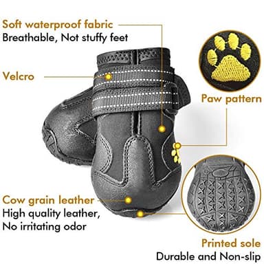 XSY&G Dog Boots,Waterproof Dog Shoes,Dog Booties with Reflective Rugged Anti-Slip Sole and Skid-Proof,Outdoor Dog Shoes for Medium Dogs 4Pcs-Size 1 - Image 3