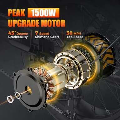 Jasion RetroVolt Electric Bike, 1500W Peak Motor up to 30MPH, 624WH Removable Battery, 70Miles Max Range (PAS1), Full Suspension, 20'' Fat Tire All Terrain Retro Style Electric Bike for Adults - Image 2