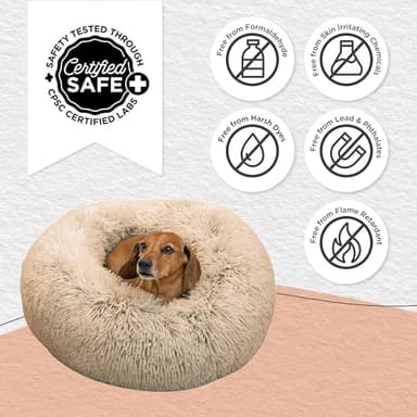 Best Friends by Sheri Original Calming Donut Dog and Cat Bed, Shag Faux Fur, Taupe, (23in x 23in) - Anxiety Relief for Pets Up to 25 lbs - Image 6