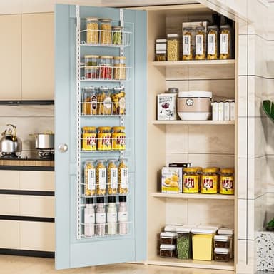 Delamu Pantry Door Organizer, Adjustable Metal Over the Door Pantry Organizer Rack, 6-Tier Over the Door Spice Rack, Kitchen Pantry Door Organizers and Storage, D5 W12 H52.1 inch, White, Small - Image 7