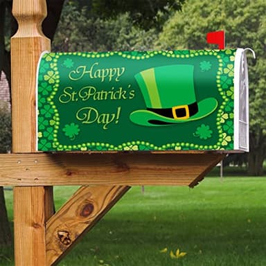 Texupday Happy St.Patrick's Day Hat Shamrock Decoration Mailbox Cover with Magnetic Strip Holiday Mailbox Wraps Post Letter Box Cover Standard Size 21" X 18" for Garden Outdoor Yard Decor - Image 6