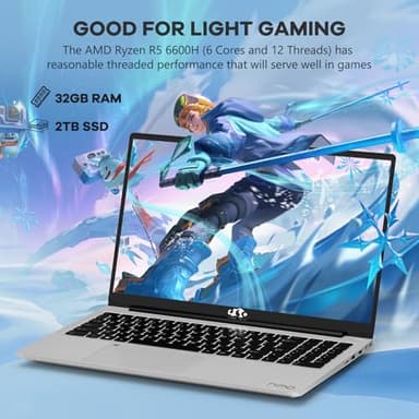 15.6 Business-gaming-Laptop, 6-Cores AMD Ryzen 5 6600H 660M 6nm GPU, 32GB DDR5 2TB SSD(Beat i7-1165G7 up to 4.5GHz)100W Type-C FHD IPS Laptop-Computer with Fingerprint Backlit Keyboard WiFi5 Win11 - Image 2