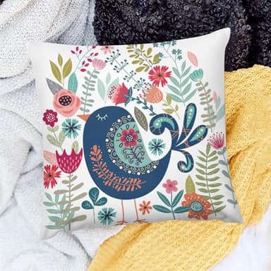 Catoon Spring Bird Luxury Velvet Pillow Cover 18x18 Inch Decorative Cushion Cases with Unique Bright Prints - Soft Comfortable & Hypoallergenic - Perfect for Sofa Bed and Home Decor - Image 8
