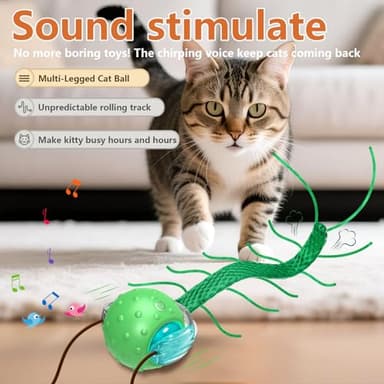 Giociv Interactive Cat Toys for Bored Cats, with Chirping, Centipede Motion Wake-up Super Motor Cat Ball on Rug - Image 2