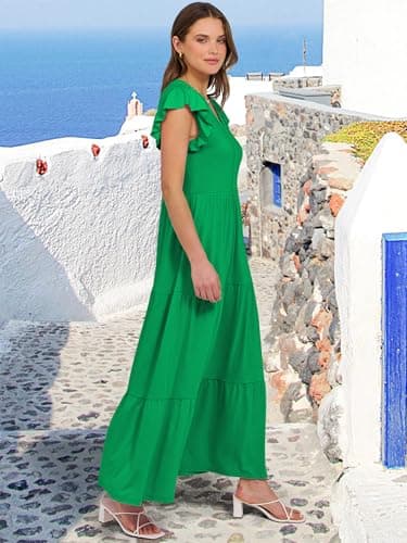 ANRABESS Womens Summer Casual Maxi Dress V Neck Ruffle Sleeve Long Dresses Fashion Flowy Tiered Boho Beach Vacation Sundress Forest XX-Large - Image 4