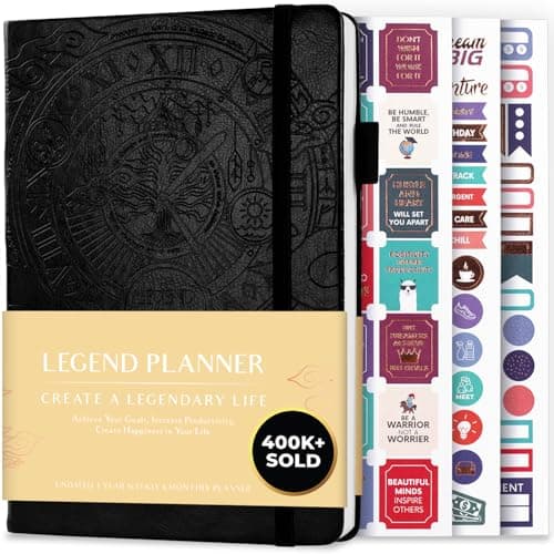 Legend Planner – Weekly & Monthly Life Planner to Hit Your Goals & Live Happier. Organizer Notebook & Productivity Journal. A5 (Black) - Image 1
