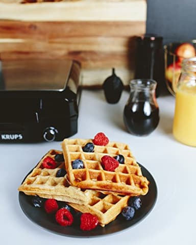 KRUPS 4-Slice Belgian Waffle Maker: Stainless Steel, 5 Browning Levels, Audible Ready Beep, Removable Plates, 1200W, Silver/Black, Large Waffle Maker Family Size, Great for Family Breakfasts - Image 2