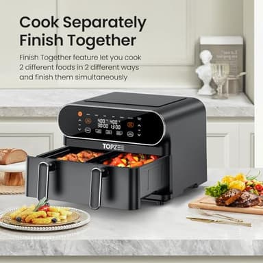 TOPZEE 11-QT Large Air Fryer - 8 in 1 XL Airfryer with Flex Basket, Divider for Dual Cooking, Preheat, Air Fry, Roast, Broil, Bake, Reheat, Dehydrate, French Fries, Dishwasher Safe, Black - Image 3