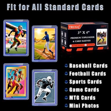 TRUGQ 200 Card Sleeves Toploads for Cards,3" x 4" Baseball Card Protectors,Premium Standard Size Trading Hard Plastic Card Holder for Sports Football Cards(100 Hard Protectors +100 Soft Sleeves) - Image 3