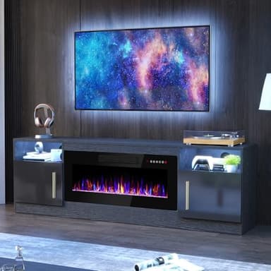 Fireplace TV Stand with 36" Fireplace Up to 80" TVs,70" Entertainment Center with LED Lights,Remote Control,TV Media Console with Storage Cabinets for Living Room, Black - Image 1
