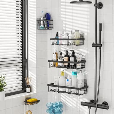 Moforoco Adhesive Shower Caddy Organizer Shelves Rack - 5 Pack Corner Bathroom Storage Organization, Home & Kitchen Decor Inside RV Accessories, Hanging First Apartment Household Camper Essentials - Image 6