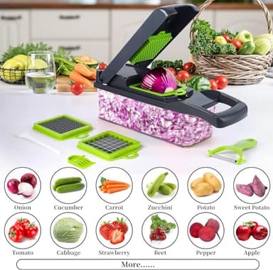 Vegetable Chopper, Pro Onion Chopper, 14 in 1Multifunctional Food Chopper, Kitchen Vegetable Slicer Dicer Cutter,Veggie Chopper With 8 Blades,Carrot and Garlic With Container (Gray) (Gray) - Image 5