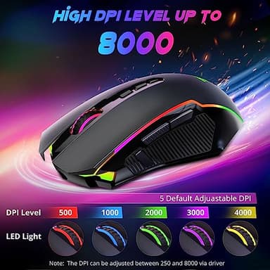 Redragon Gaming Mouse, Wireless Mouse Gaming with 8000 DPI, PC Gaming Mice with Fire Button, RGB Backlit Programmable Ergonomic Mouse Gamer, Rechargeable, 70Hrs for Windows, Mac Gamer, Black - Image 4