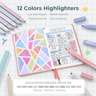 Nicpro 39 PCS Aesthetic School Supplies with Cute Pencil Case, 12 Color Pastel Highlighters, 5 Quick Dry Retractable Black Ink Pens, 6 Pastel Mechanical Pencil 0.5 & 0.7 mm for Student Stationary - Image 4