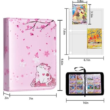CLOKORIA Card Binder for Girls Gifts,440 Cards Collectible Trading Card Holder Case with 55 Sleeves, 4 Pocket for TCG Game Cards Collection Sports Trading Cards Collector Album (Sakura cat) - Image 3