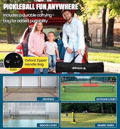 BAGAIL Portable Pickleball Net Set, 22 FT Regulation Size Pickle Ball Net with Ball Collector, Carry Bag, Easy Setup for Outdoor Indoor Driveway - Yellow - Image 7