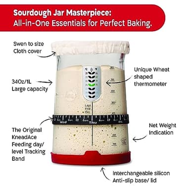 KNEADACE Pro Sourdough Bread Starter Kit - 34 oz Large Capacity Sourdough Starter Jar with 5 unique features for the perfect sour dough bread & sourdough starter kit - sourdough supplies (KA06) - Image 2