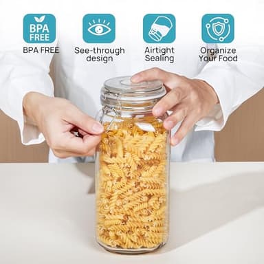 Vtopmart 78oz Glass Food Storage Jars with Airtight Clamp Lids, 3 Pack Large Kitchen Canisters for Flour, Cereal, Coffee, Pasta and Canning, Square Mason Jar with 8 Chalkboard Labels - Image 7