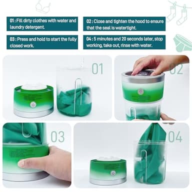 Underwear Washing Machine | 1L Portable Mini Washer Deep Cleaning of Underwear, Baby Small Clothes, Socks | Lightweight and Compact for Apartment, Dorm, Hotel, Travel, USB-C Rechargeable (Green) - Image 8