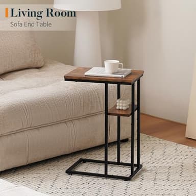 Yoobure C Shaped End Table, Side Table for Couch and Bed, Small Side Tables for Small Spaces, Living Room, Bedroom, Rustic Snack Tables - Image 4