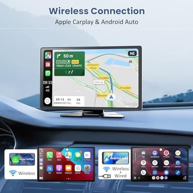9"Portable Carplay Screen for Car, Wireless Car play & Android Auto Touchscreen with 4K Dash Cam, 1080P Backup Camera, GPS Navigation, Mirror Link, Voice Control, FM, Siri, Bluetooth for All Vehicles - Image 2