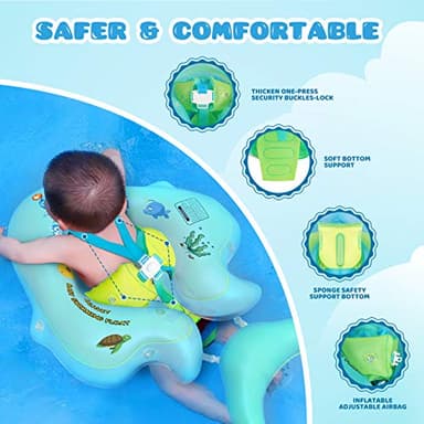 No Flip Over Baby Pool Float with Canopy UPF50+ Sun Protection, Sponge Safety Support Bottom, Fun Gifts Water Toys Accessories Inflatable Baby Swim Floats for Pool 3-36 Months - Image 3
