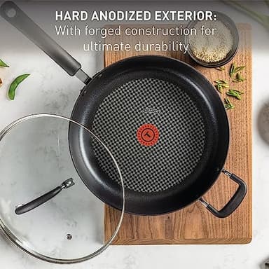 T-fal Ultimate Hard Anodized Non Stick Jumbo Cooker With Lid & Helper Handle 5 Quart, Oven Broiler Safe 400F, Lid Safe 350F, Cookware, Deep Frying Pan, Skillet, Pots and Pans, Dishwasher Safe, Grey - Image 2