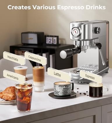 Espresso Machine with Milk Frother, 20 Bar High Pressure Professional Espresso Maker Automatic, Compact Stainless Steel Coffee Machine for Cappuccino, Latte, Gift for Coffee Lover, Dad or Mom, Silver - Image 2