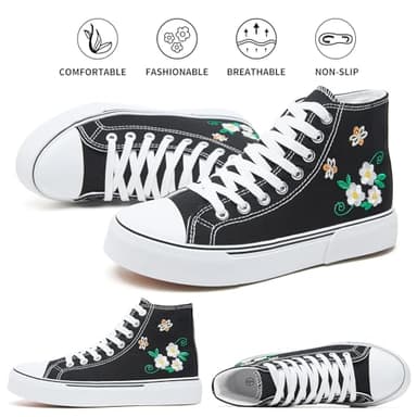 hash bubbie High Top Sneakers for Women Classic High Tops Canvas Shoes Lace up Women's Fashion Sneaker(Black Flower,US8.5W/US6.5M) - Image 7
