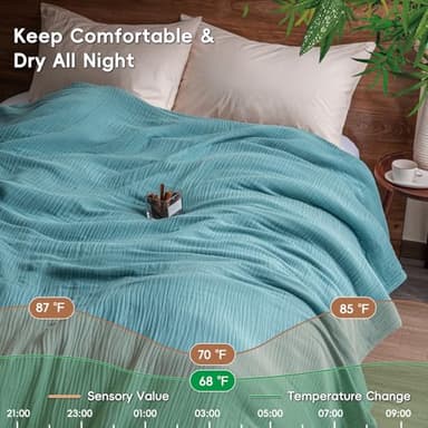 David's Home Soft Cooling Muslin Blanket Twin Size, 60% Rayon Derived from Bamboo 40% Cotton, Breathable Lightweight Cool Blanket for Hot Sleepers, 4-Layer Cozy Gauze for Bed, 66"x90", Teal - Image 5