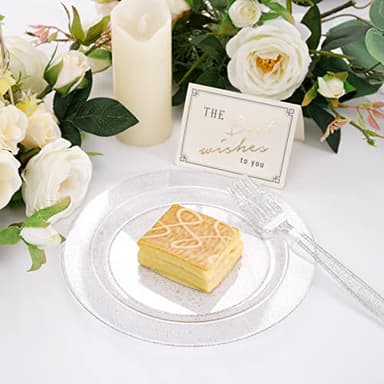 WDF 120PCS Silver Plastic Plates- Disposable Silver Glitter Plates, Premium Heavy Duty 60-10.25" Dinner Plates and 60-7.5" Salad Plates for Parties &Wedding - Image 6