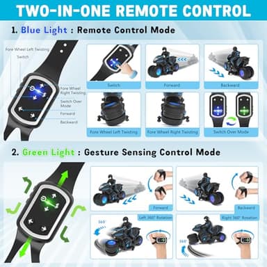 Eulogia Remote Control Motorcycle Toys New Upgraded RGB Wheels Lights, RC Motorbike with 2-in-1 Remote, Gesture Sensing Stunts Dirt Bike, 360° Rotating High Speed Motocross Car for Boys Girls Gift - Image 4