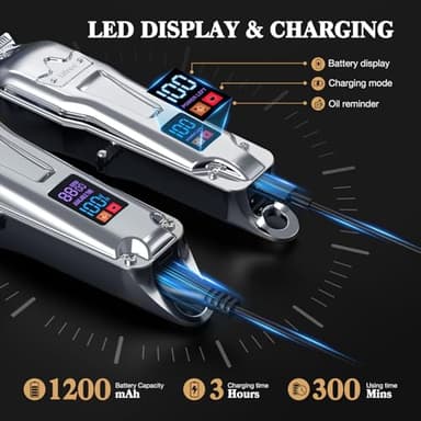 Ufree Hair Clippers for Men Professional, Barber Clippers and Trimmers Set, Cordless Hair Clippers for Hair Cutting Kit with LED Display, Electric Hair Trimmer, Gifts for Men, Silver - Image 6
