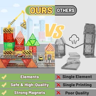 LionFuny Magnetic Tiles, Magnetic Blocks Road Tiles Set, Magnets Construction Toys for Kids Ages 3-5 4-8 8-12, Toddlers STEM Preschool Toy Boys Girls Toys with Crane Airplane Car - Image 4