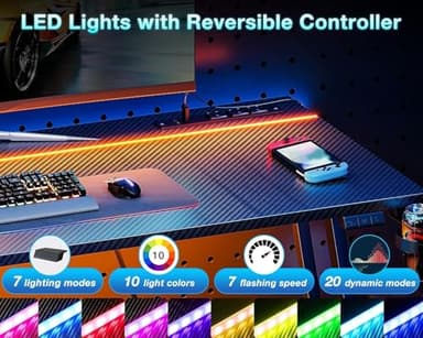 MOTPK 32 Inch Small Gaming Desk with LED Lights & Power Outlet, Computer Desk for Small Space, Gaming Table with Carbon Fiber Texture, Kids Desk Gift for Boys Men, Black - Image 5