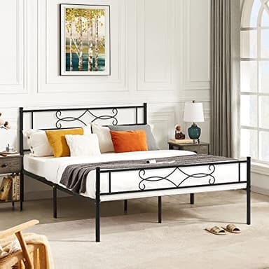 VECELO Queen Size Metal Platform Bed Frame with Headboard/Steel Slat Support/No Box Spring Needed/Easy Assembly - Image 3
