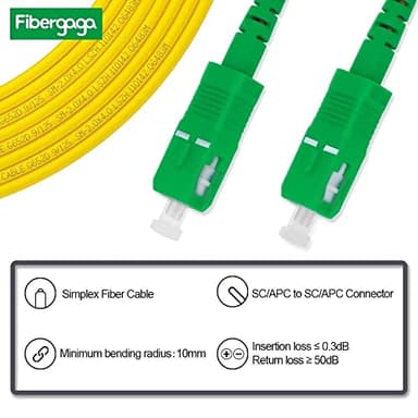 Fibergaga-3m(10ft) OS2 SC/APC to SC/APC Fiber Patch Cable, Single Mode, Simplex, Length Option: 0.5M(1.6ft)-100m(328ft) 9/125µm 2.0mm Diameter Fiber Optic Cable, OS1/OS2 Compatible-5 Pack - Image 2